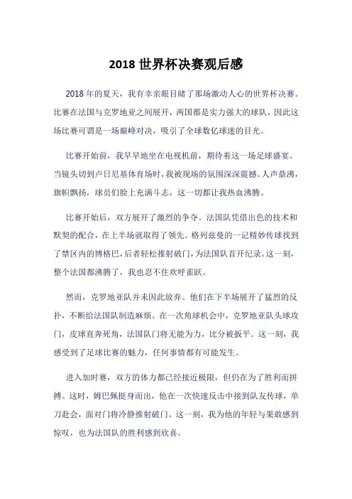 2018世界杯决赛观后感800字