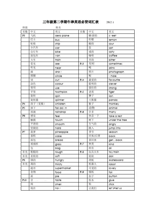 上海新教材牛津英语3B单词表