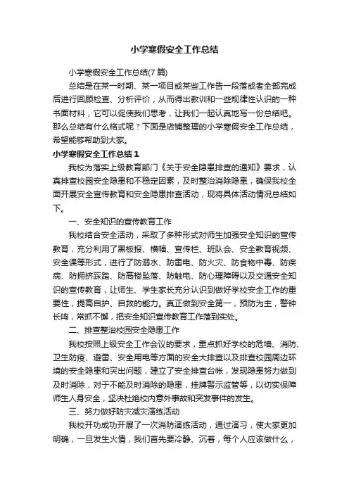 小学寒假安全工作总结