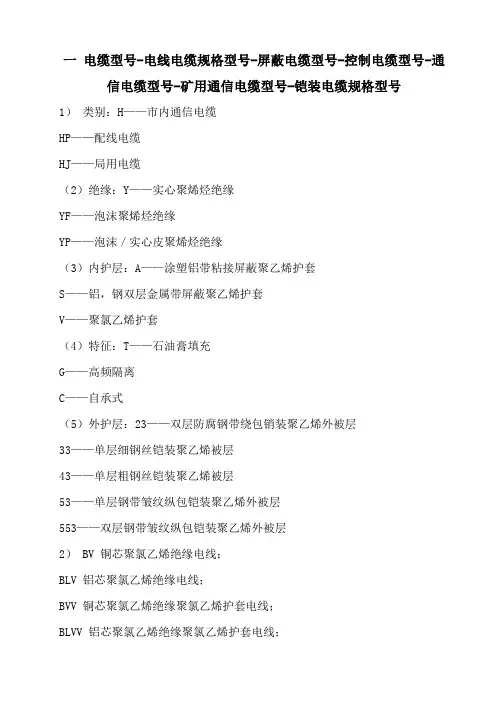 电线电缆规格型号代表的含义
