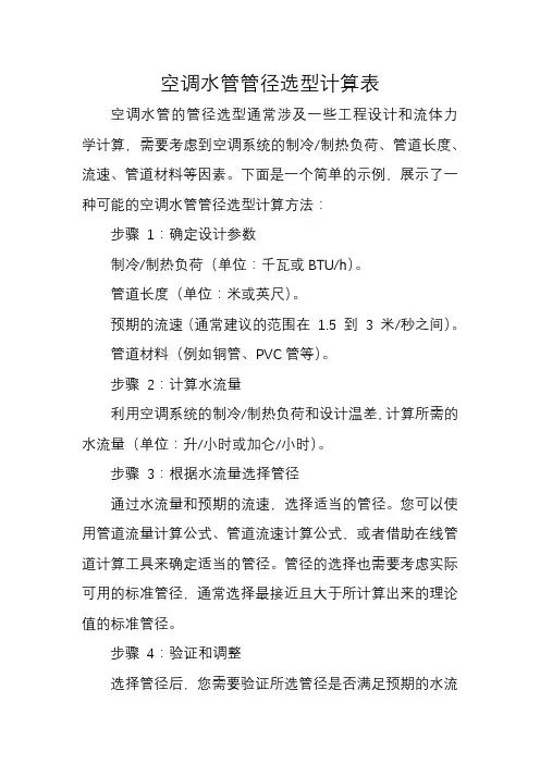空调水管管径选型计算表