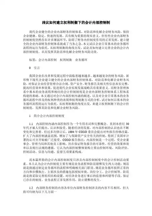 浅议如何建立权利制衡下的会计内部控制制