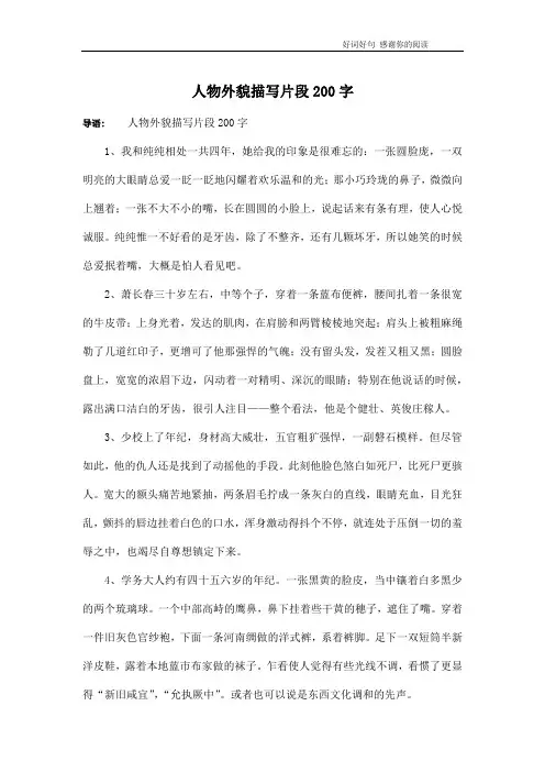 人物外貌描写片段200字