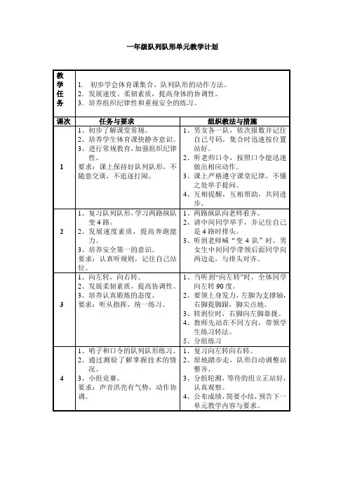 一年级队列队形单元计划
