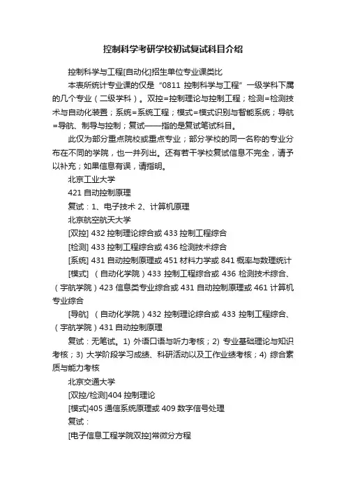 控制科学考研学校初试复试科目介绍