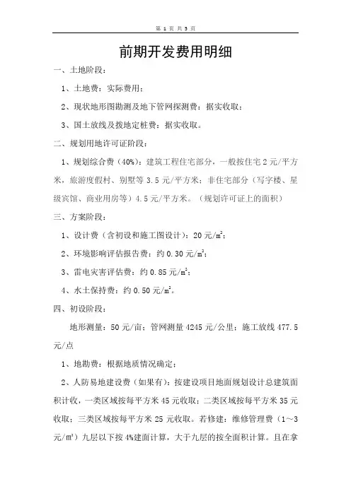 前期开发费用明细