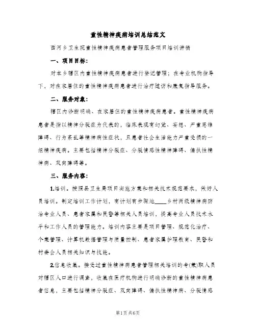 重性精神疾病培训总结范文（2篇）