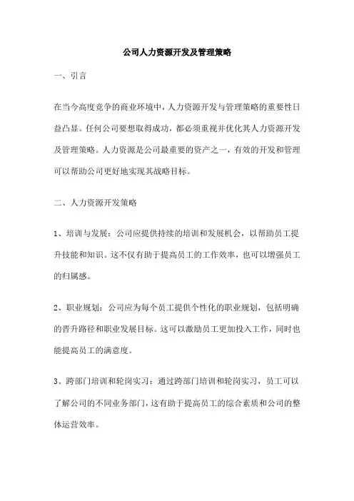 公司人力资源开发及管理策略