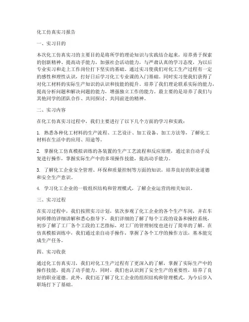化工仿真实习报告