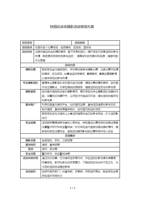 校园运动会摄影活动策划方案