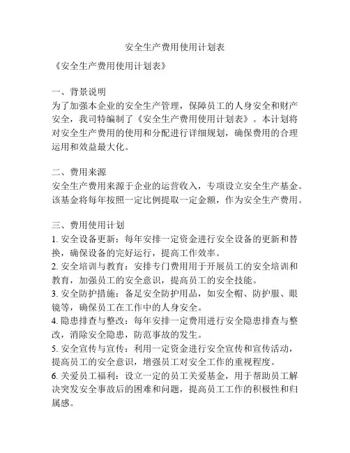 安全生产费用使用计划表