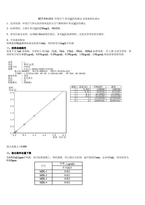 HJ_T 956-2018  环境空气 苯并[a]芘的测定 高效液相色谱法(方法验证)