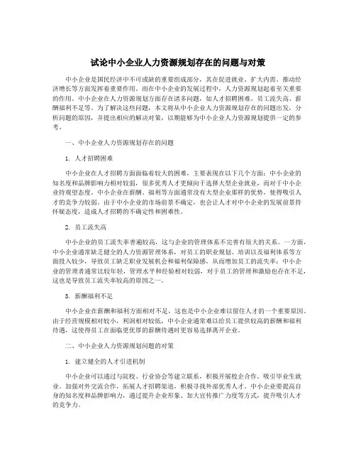 试论中小企业人力资源规划存在的问题与对策