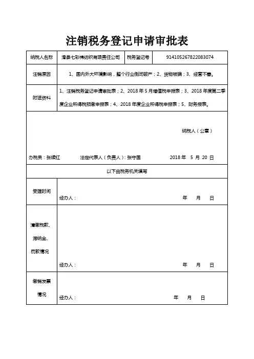 注销税务登记申请审批表