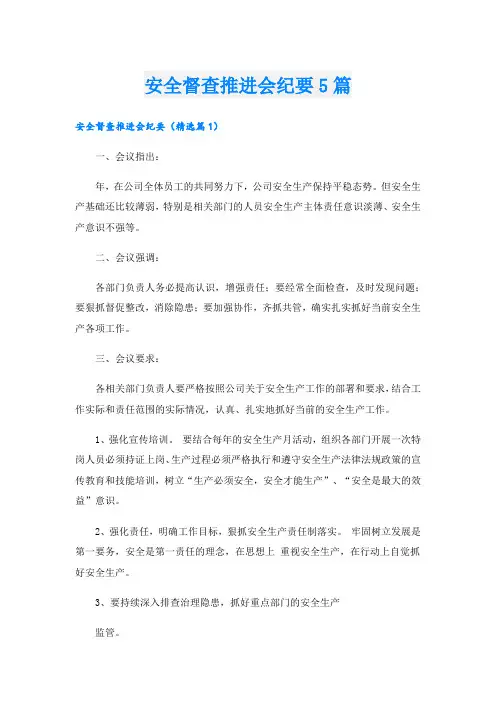 安全督查推进会纪要5篇