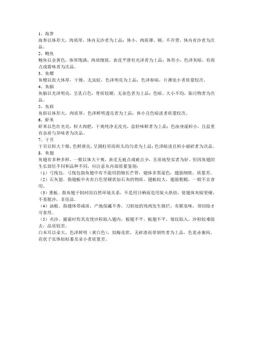 部分干货原料质量的鉴别