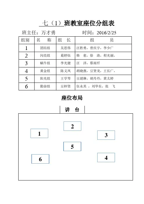 初中各班教室座位分组表