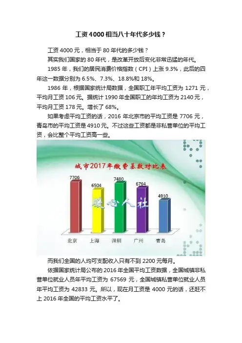 工资4000相当八十年代多少钱？