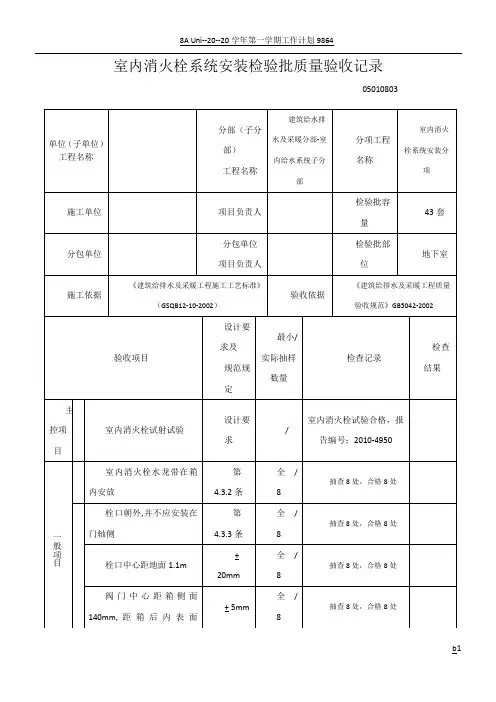 1-3室内消火栓系统安装检验批质量验收记录(完成)