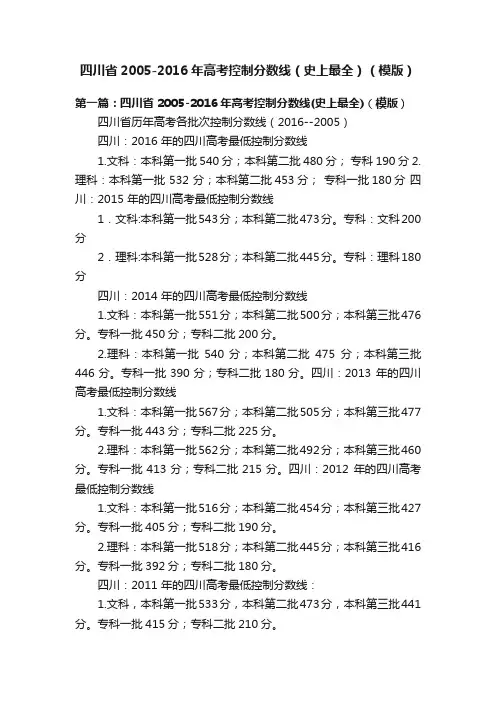 四川省2005-2016年高考控制分数线（史上最全）（模版）