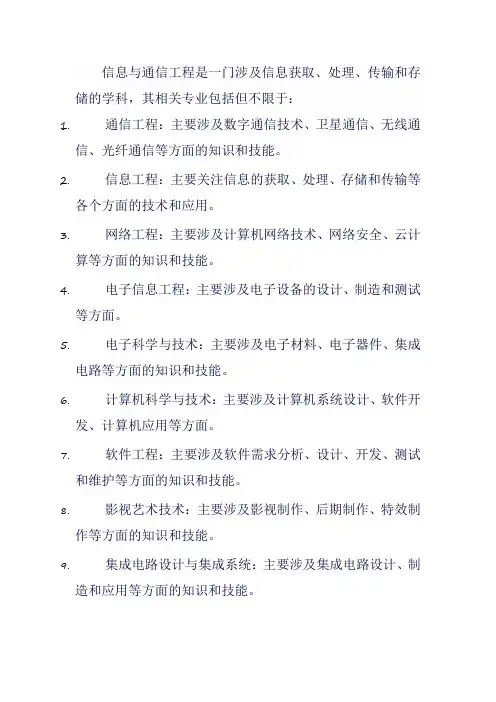 信息与通信工程的相关专业