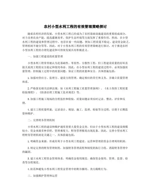 农村小型水利工程的有效管理策略探讨