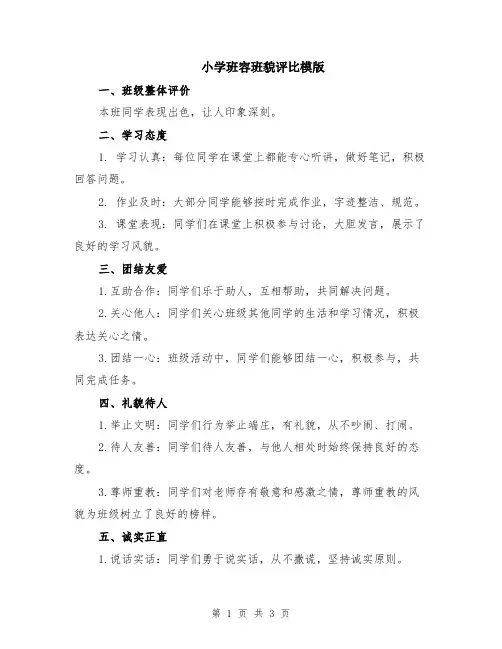 小学班容班貌评比模版