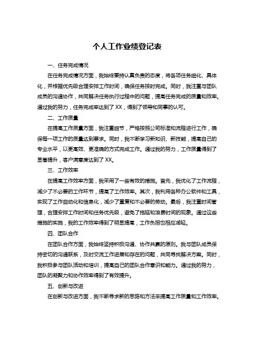 个人工作业绩登记表五个方面采取的主要措施及实际成效