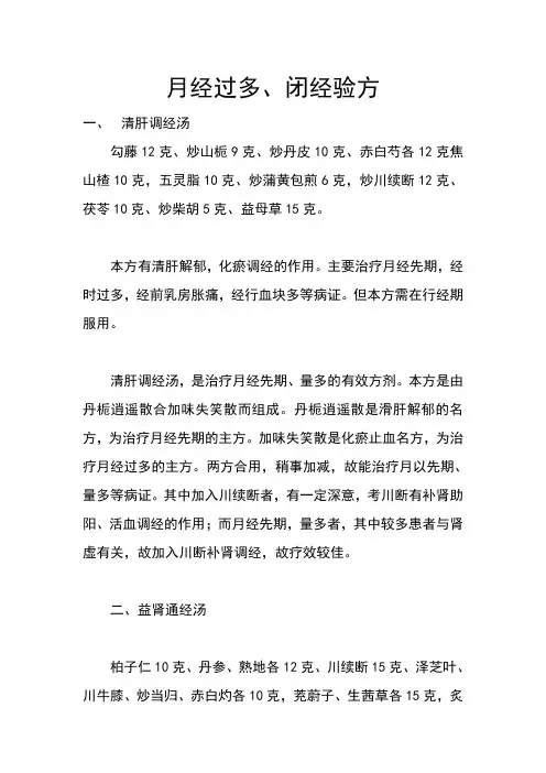 月经过多、闭经验方