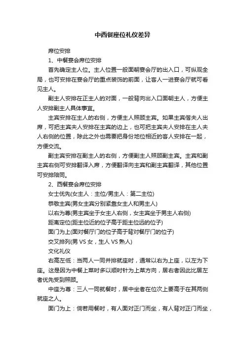 中西餐座位礼仪差异