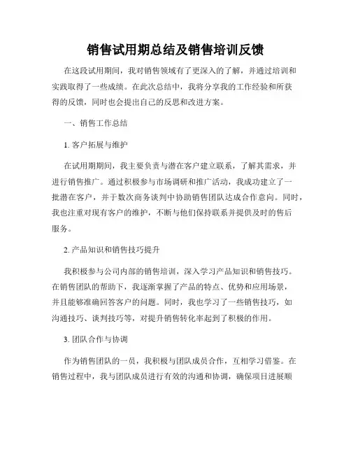 销售试用期总结及销售培训反馈