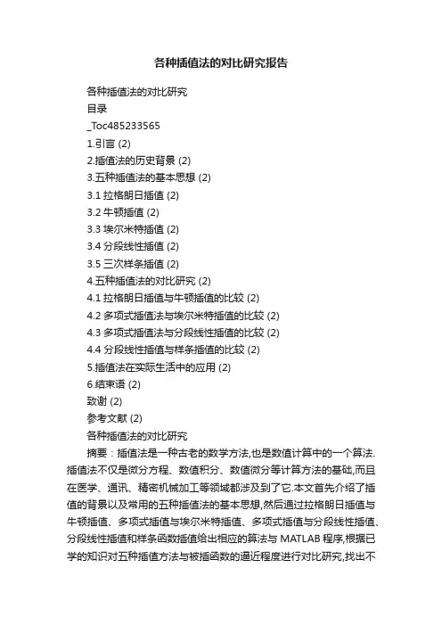 各种插值法的对比研究报告