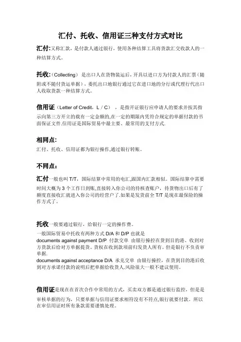 汇付、托收、信用证三种支付方式对比