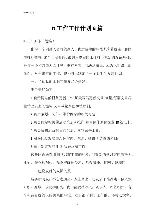 it工作工作计划8篇