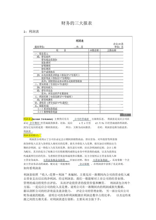 财务的三大报表