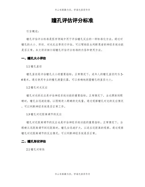 瞳孔评估评分标准