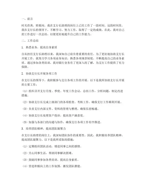 支行长助理个人工作总结