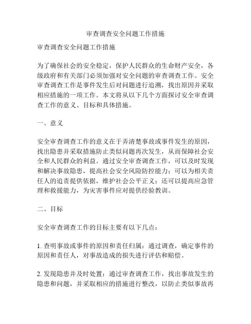 审查调查安全问题工作措施