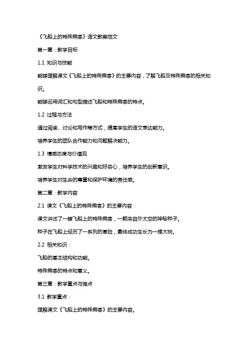 《飞船上的特殊乘客》语文教案范文