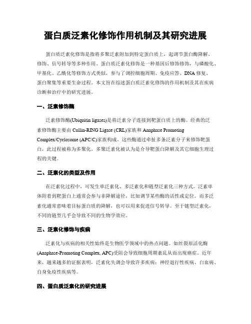 蛋白质泛素化修饰作用机制及其研究进展