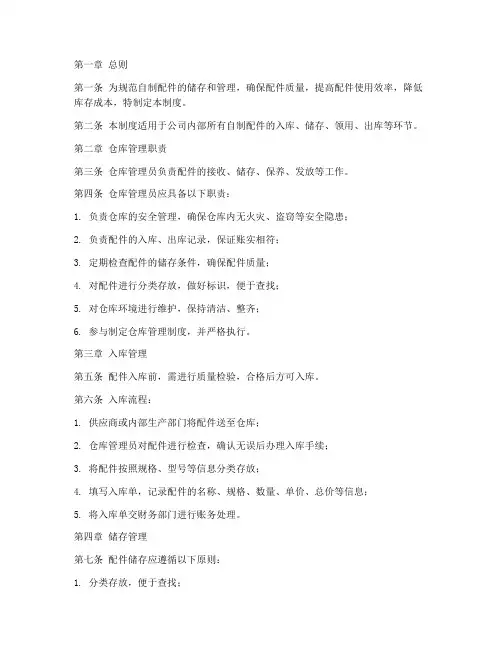自制配件仓库管理制度