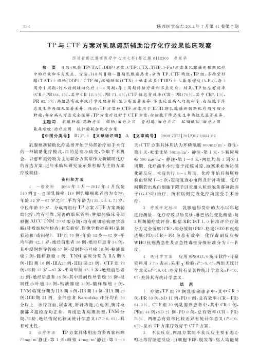 TP与CTF方案对乳腺癌新辅助治疗化疗效果临床观察