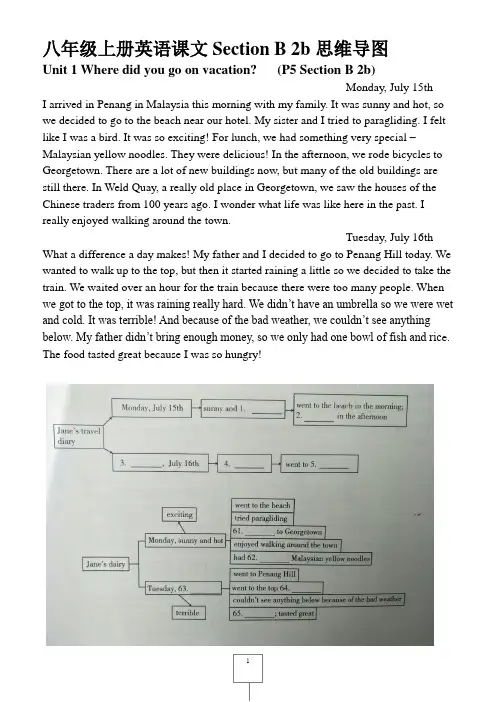 人教版新目标英语八年级上册课文Section B 2b思维导图题Units1-5(有答案)