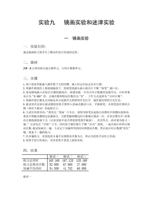 镜画实验和迷津实验