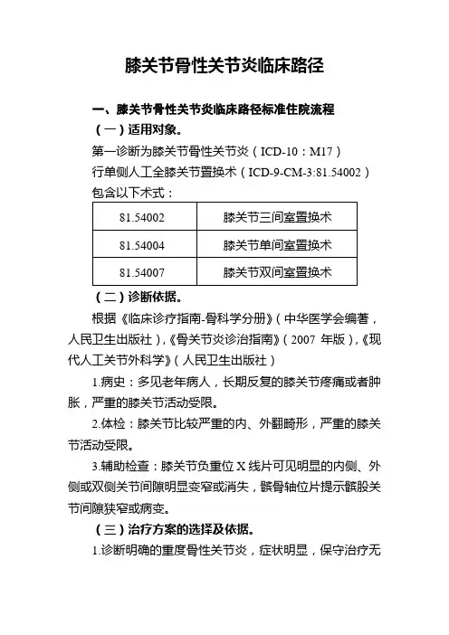 膝关节骨性关节炎临床路径