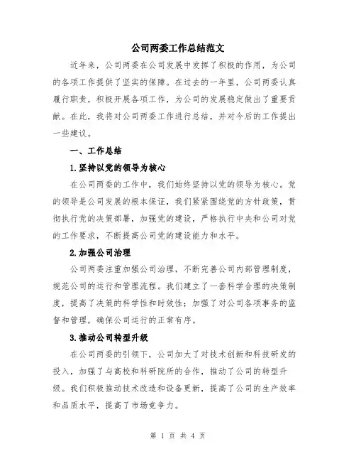 公司两委工作总结范文