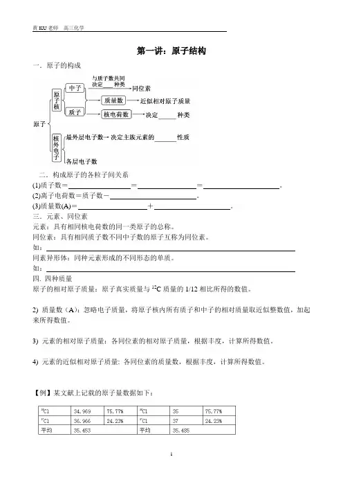 黄浦新王牌 暑假辅导班 高三化学讲义 黄KU老师