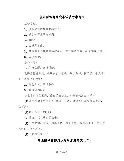 幼儿园体育游戏小活动方案范文（3篇）