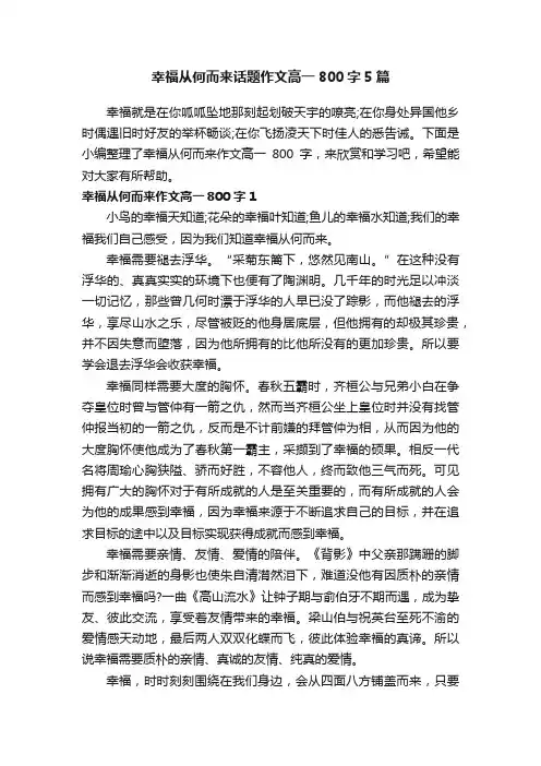 幸福从何而来话题作文高一800字5篇