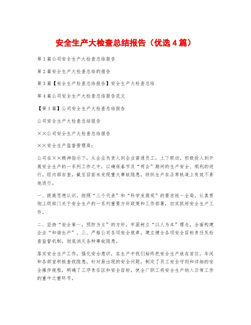 安全生产大检查总结报告(优选4篇)